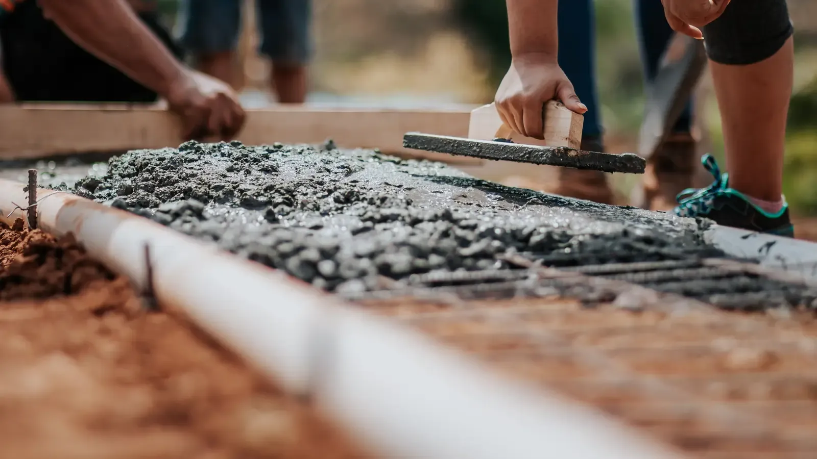 Steel reinforcement and framing at an active construction site
